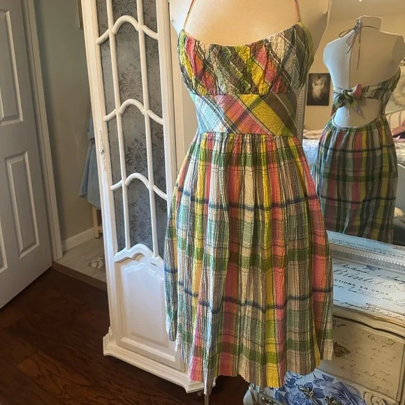 Tibi | Dresses | Tibi Cotton Plaid Halter Open Back Summer Sun Dress 8 |  Poshmark